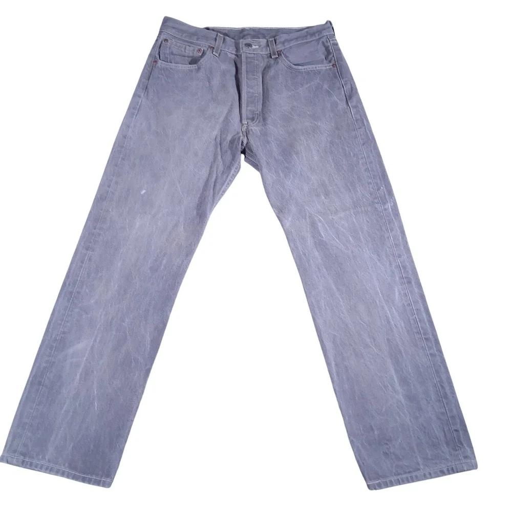 Levis 501 Org. Gray Acid Wash Str. Leg Button Fly Jeans Mens 34x32 (Fits 32x30)